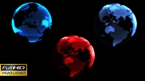 Futuristic Digital Earth Globe Rotation With Scan Lines