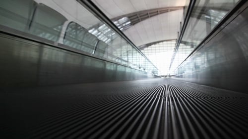 Moving Walkway Inside Modern Airport Terminal