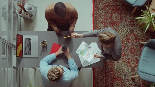 Diverse Coworkers Discussing Business Papers in Office