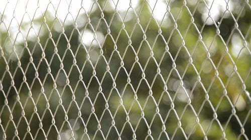 Silver Chain Link Fence Against Green Background