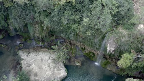 Drone Video of a Cascade of Waterfalls in a Natural Landscape