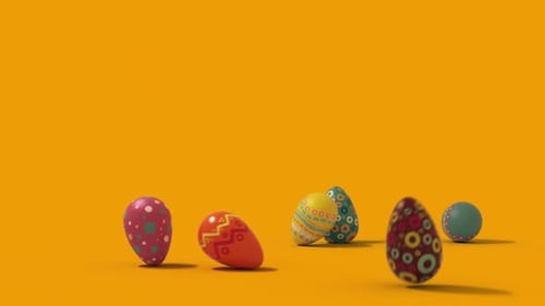 Colorful Decorated Easter Eggs Falling and Rolling