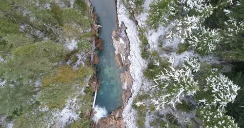 River flowing through the forest during winter 4k