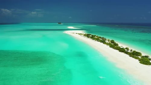 Wide birds eye copy space shot of a summer white paradise sand beach and aqua turquoise water background