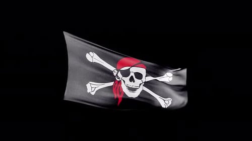 Waving Pirate Flag with Skull and Crossbones Jolly Roger