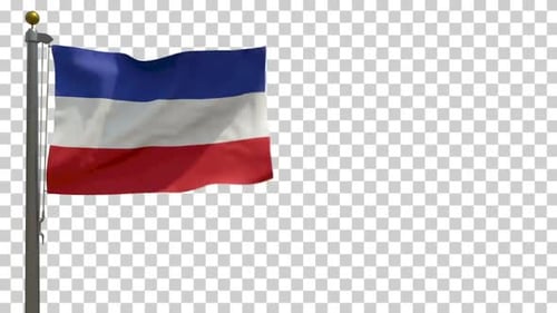 Waving Tricolor Flag on Flagpole with Alpha Channel for Graphics