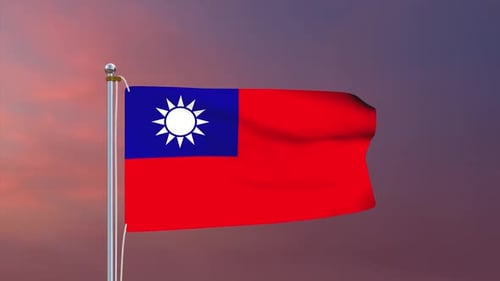 Animated Taiwan Flag Waving Against a Sunset Sky