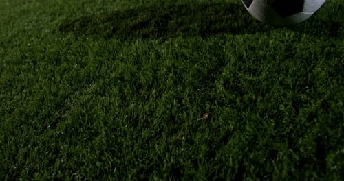 Soccer Player Kicking Ball on Green Grass Field