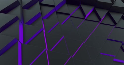 Triangle shapes in a motion loop abstract with purple glow.