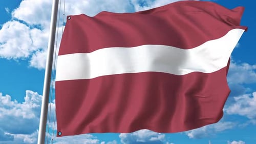 Realistic Waving Flag Animation Against Blue Sky
