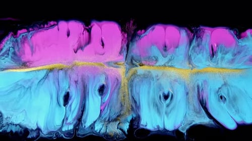 Fluid Blue, Gold, and Fuchsia Paint Abstract