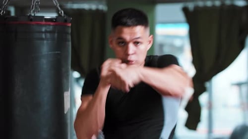 Man Boxing and Punching in Indoor Gym Setting