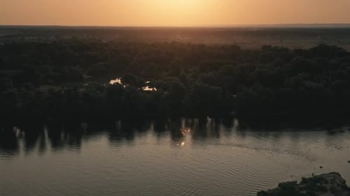 Autumn River Coast in Sunset