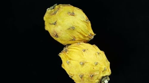 Two Yellow Dragon Fruits on Black Background
