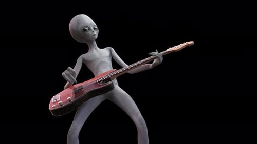 3D Alien Playing Electric Bass Guitar Animation