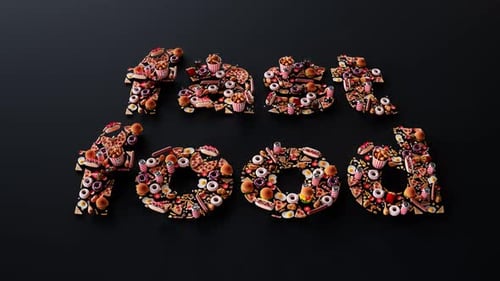 Fast Food 3D Text Animation with Delicious Snack Items