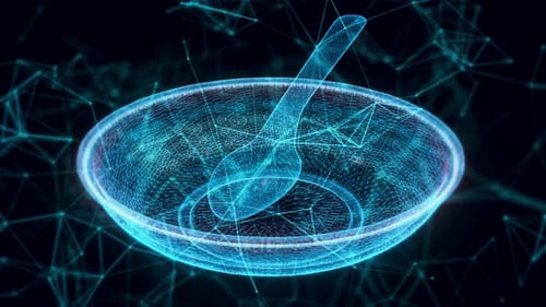 Plate And Spoon Hologram Close Up 4k