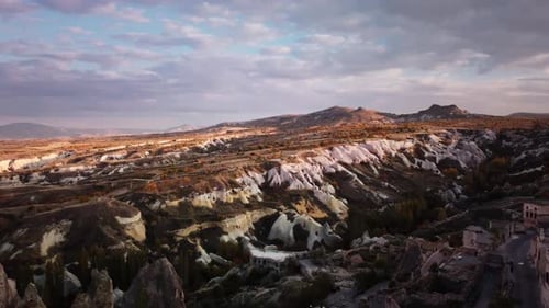 Ancient Town of Cappadocia Built Next to Amazing Valley with Volcanic Hills Forming Gorges