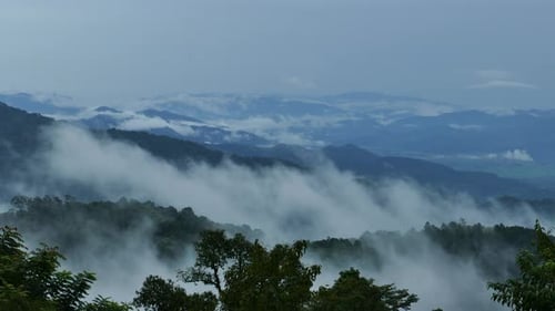 Rolling Mist Envelops Mountainous Landscape