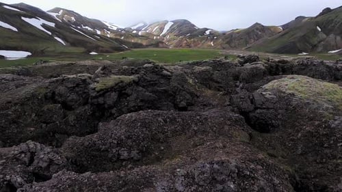 Drone Aerial Footage of Landmannalaugar Landscape in Iceland Highlands