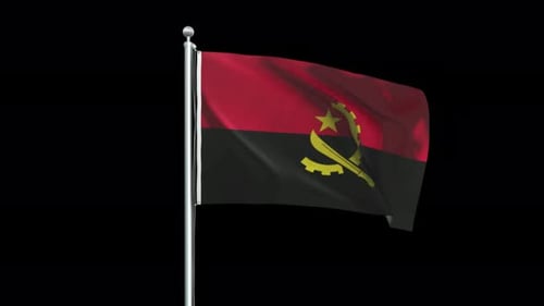 Angola Flag Waving on Flagpole with Alpha Channel