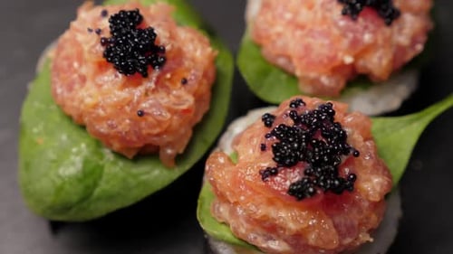 Sushi with Salmon and Caviar Close Up