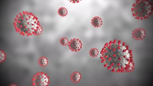 Animated 3D Red Spike Virus Cells Floating