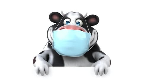 Animated 3D Cow Character with Mask and Thumbs Up