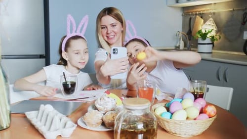 Happy Family Preparing for Easter