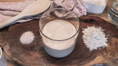 Sourdough Starter with Ingredients for Bread Baking