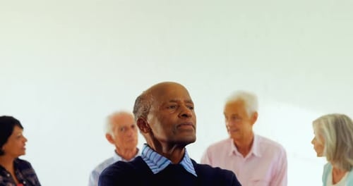 Senior man sitting at health center 4k