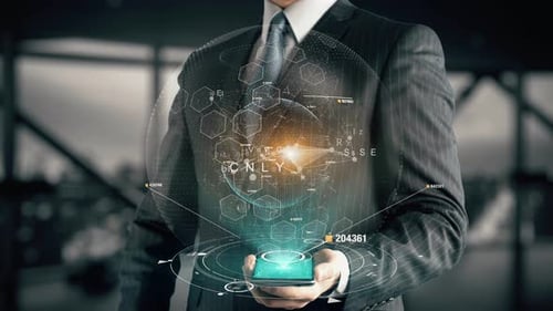 Businessman with Software Development Hologram Concept