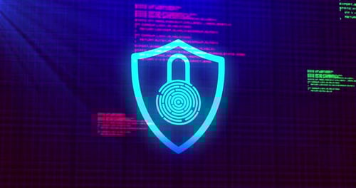 Neon Futuristic Digital Security Shield with Glitch Effect
