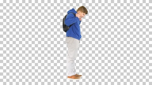 Young student with backpack standing, Alpha Channel