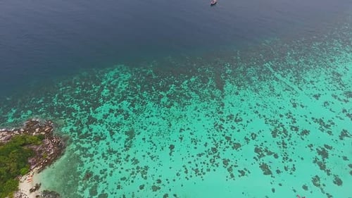 Aerial View on Boats Near Tropical Island