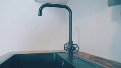 Modern Black Faucet and Sink in Kitchen