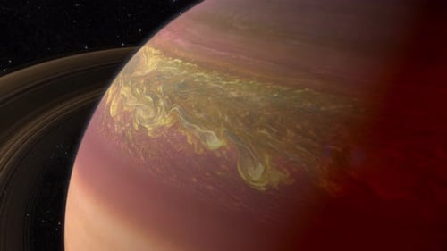 Realistic 3D Render of Rotating Ringed Planet in Space