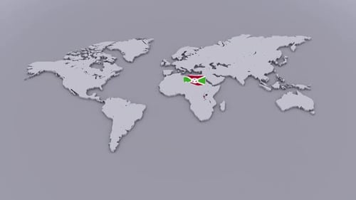 Animated 3D World Map with Waving Country Flag Reveals
