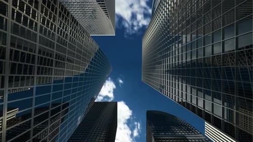 Buildings and Skyscrapers with Apartments and Offices for Financial Companies 4k