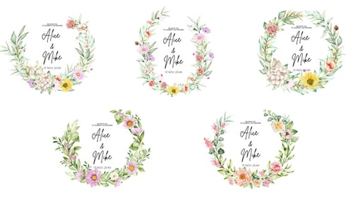 Animated Watercolor Floral Wreaths for Wedding Invitations