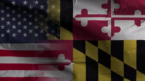 American and Maryland Flags Waving Seamless Loop