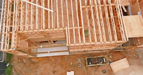 Aerial View of New House Construction Framing