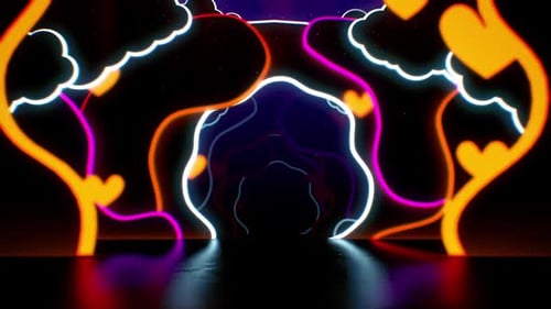 Neon Glowing Hearts Tunnel Animation
