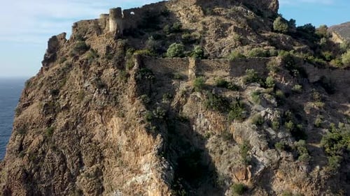 Old Fortress on the Mountain Turkey Gazipaa Aerial View 4 K