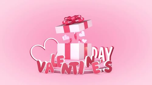 Valentine's Day, loop animation 3D with title and hearts
