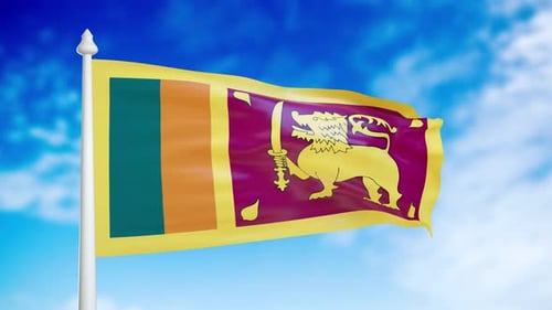 Waving Sri Lanka National Flag Against Blue Sky
