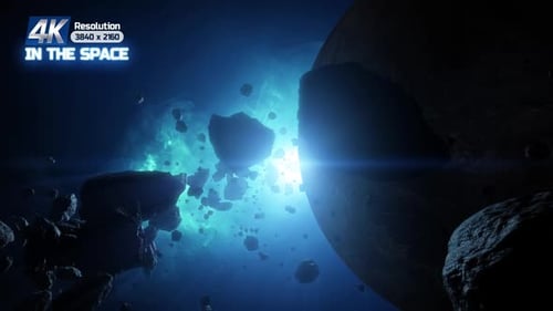 Dynamic Space Scene with Asteroids, Nebula, and Planet