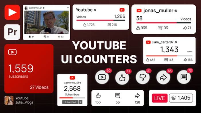 Animated YouTube UI Elements with Subscriber and Metric Counters ...