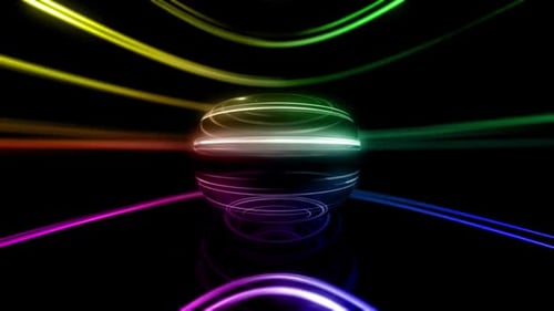 Abstract Dynamic Glowing Sphere with Rainbow Light Trails