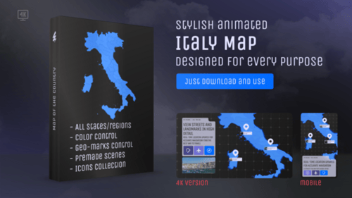 Animated Italy Map Template with Navigation and GPS Tracking